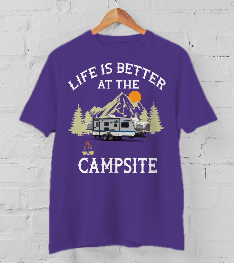 Life Is Better At The Campsite Hybrid Campers Mountain Scene T-Shirt