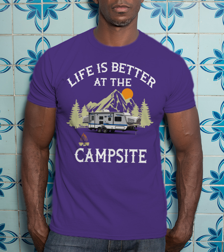 Life Is Better At The Campsite Hybrid Campers Mountain Scene T-Shirt