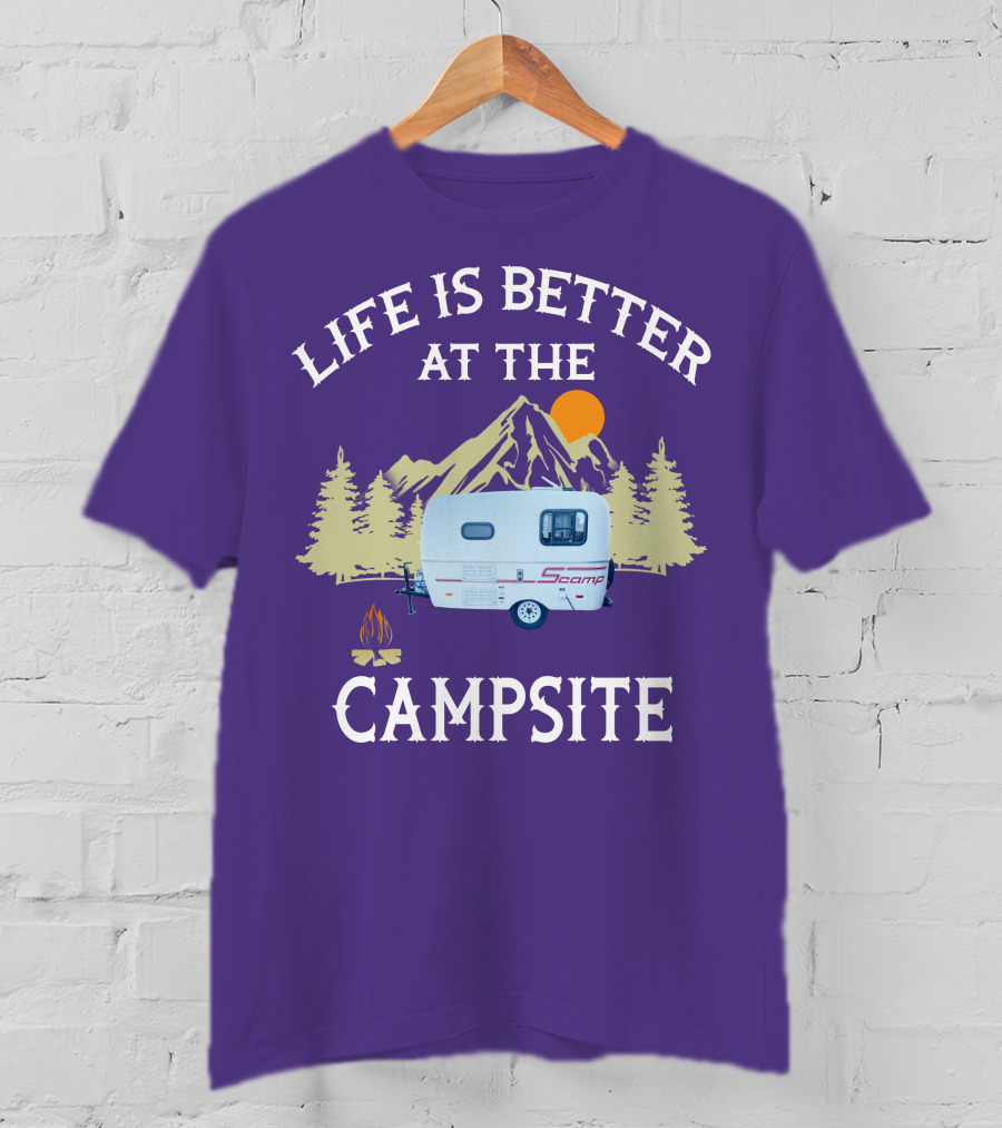Life Is Better At The Campsite Scamp Small Travel Trailers Mountain Sunset T-Shirt