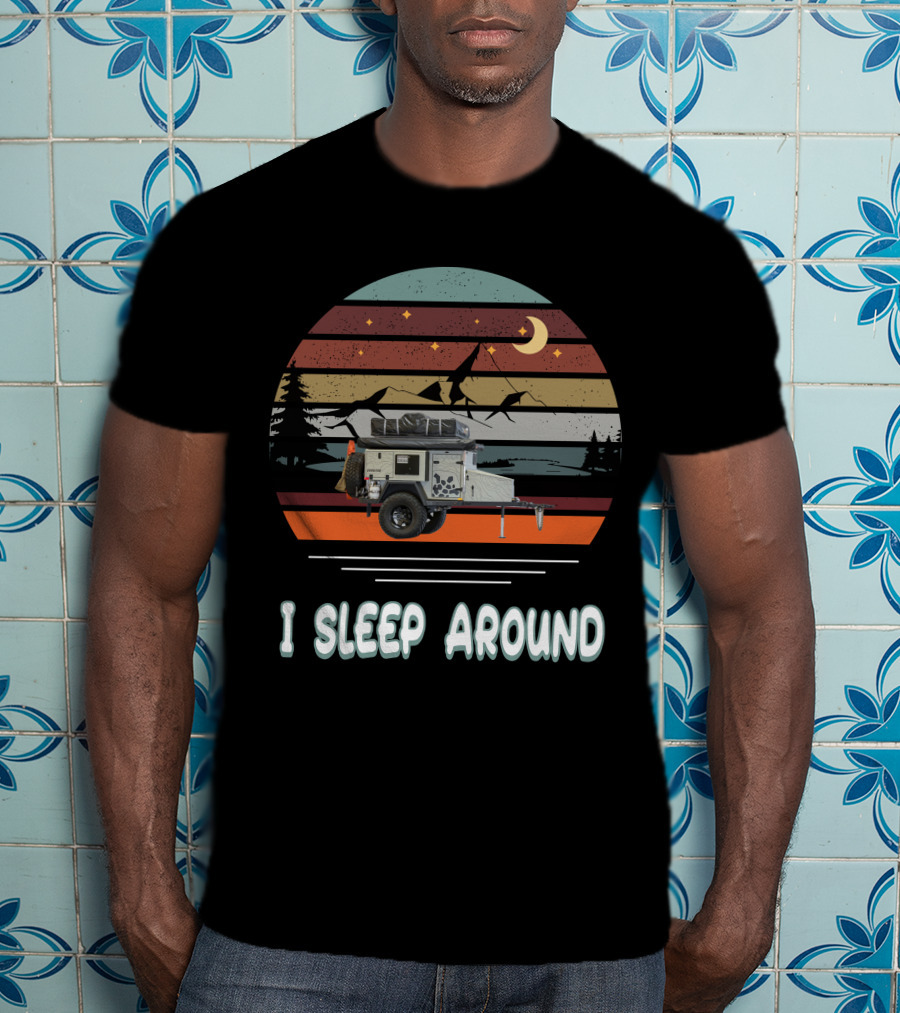 Turtleback Trailer I Sleep Around Retro Camping Scene T-Shirt