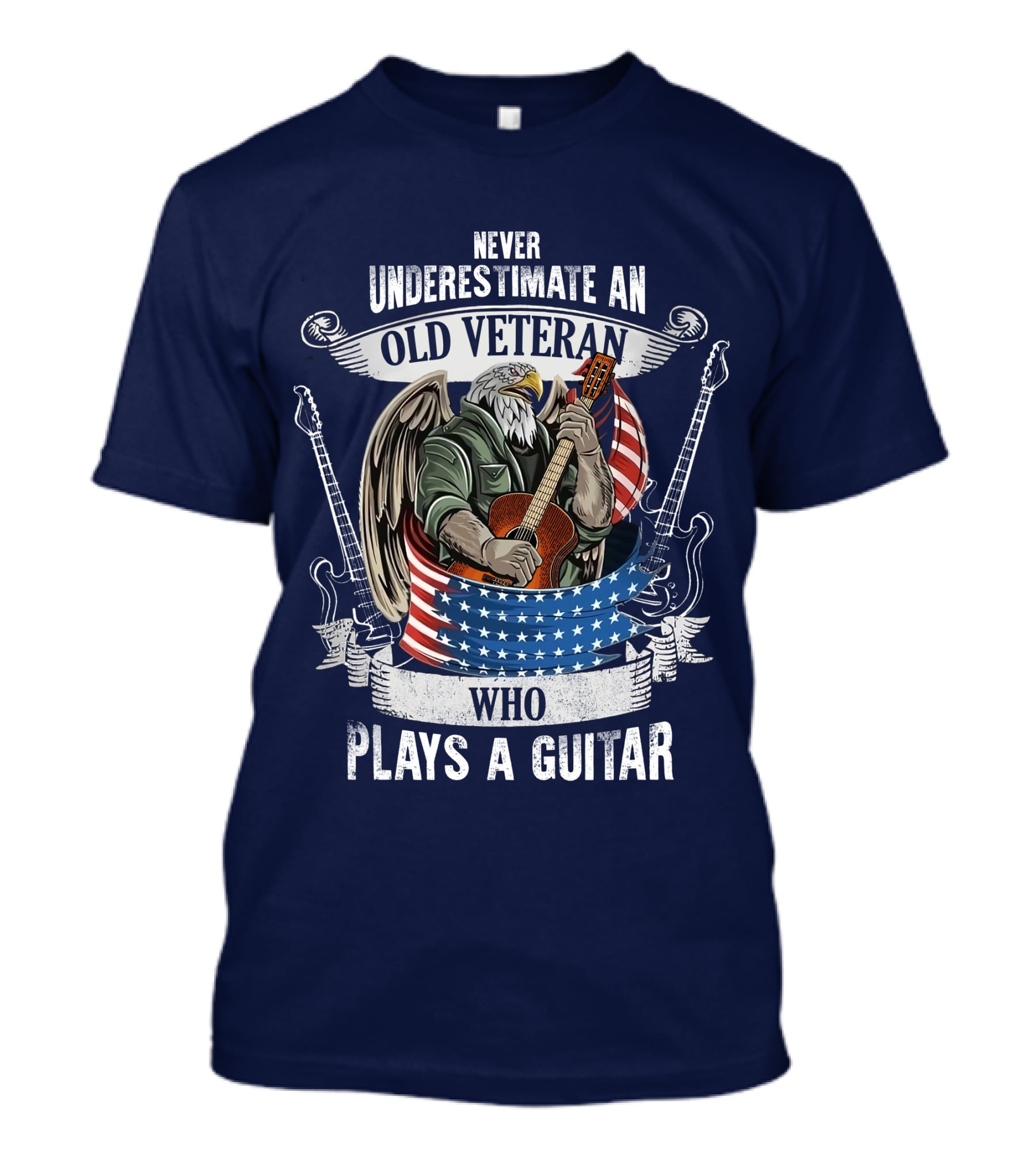 Never Underestimate An Old Veteran Who Plays A Guitar Eagle USA Flag T-Shirt