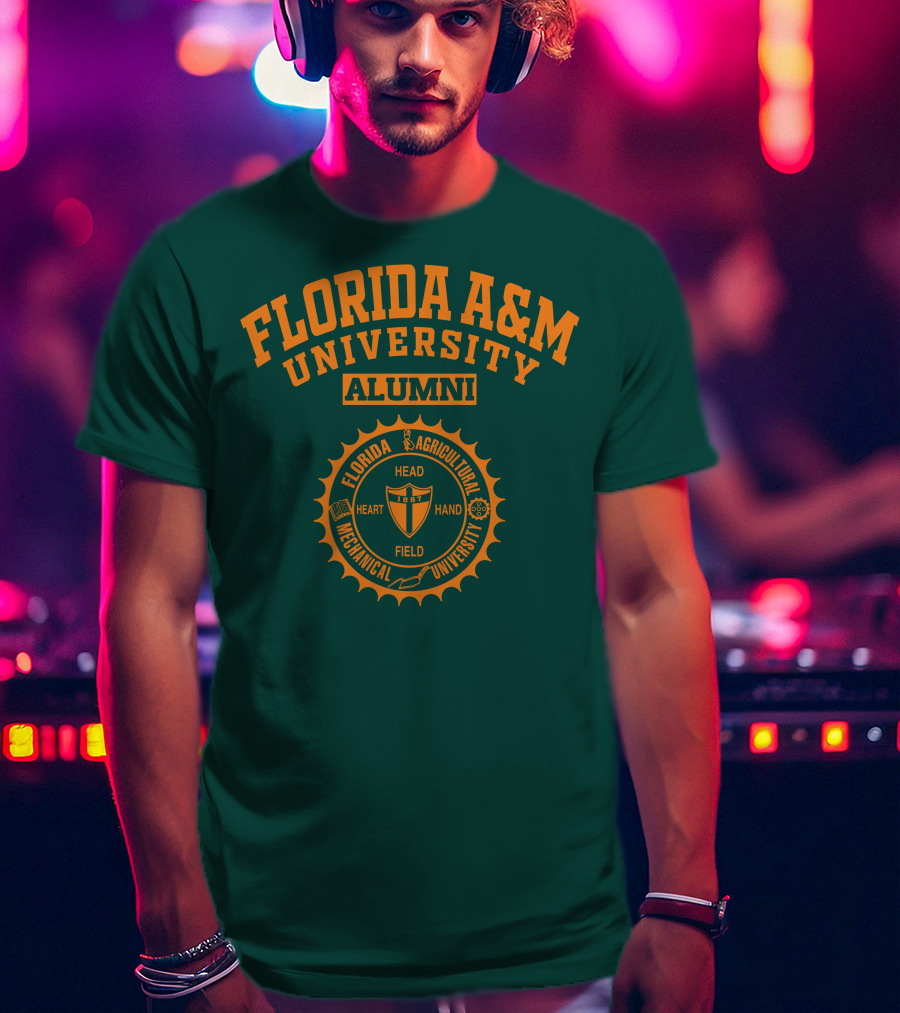 Florida A&M University Alumni 1887 Seal Head Heart Hand Field T-Shirt
