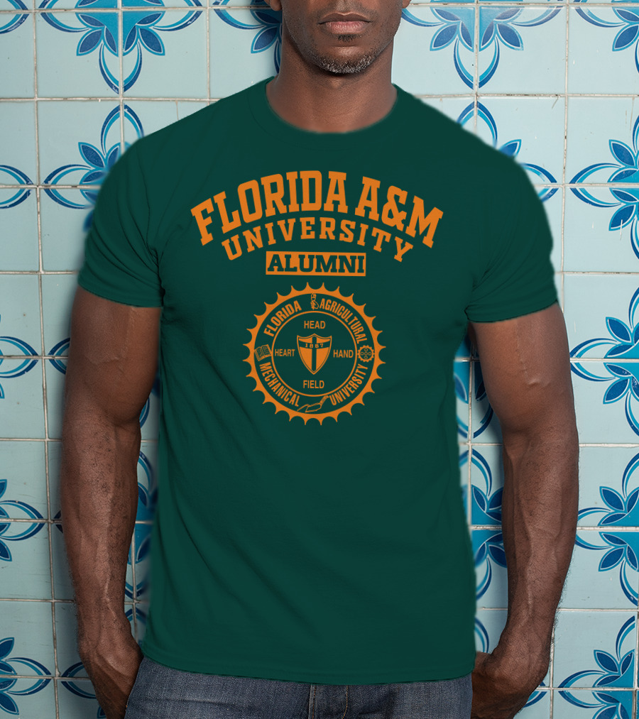 Florida A&M University Alumni 1887 Seal Head Heart Hand Field T-Shirt