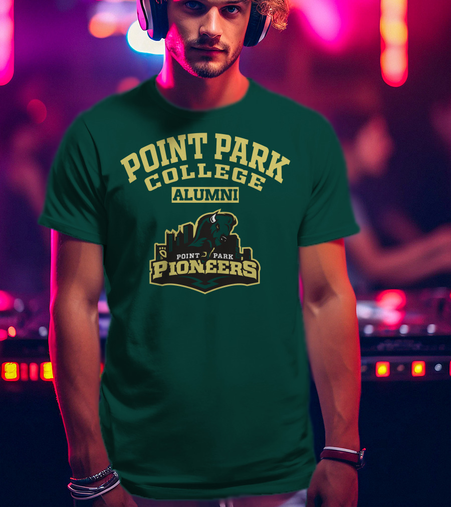 Point Park College Alumni Pioneers Logo Buffalo Skyline T-Shirt