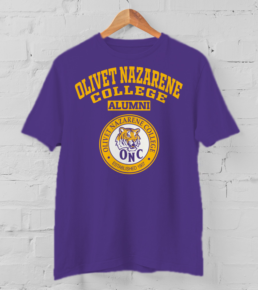 Olivet Nazarene College Alumni Tiger ONC Established 1907 Purple Yellow T-Shirt