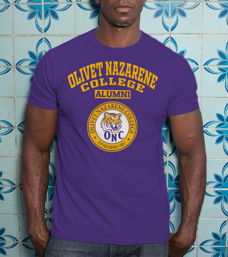 Olivet Nazarene College Alumni Tiger ONC Established 1907 Purple Yellow T-Shirt