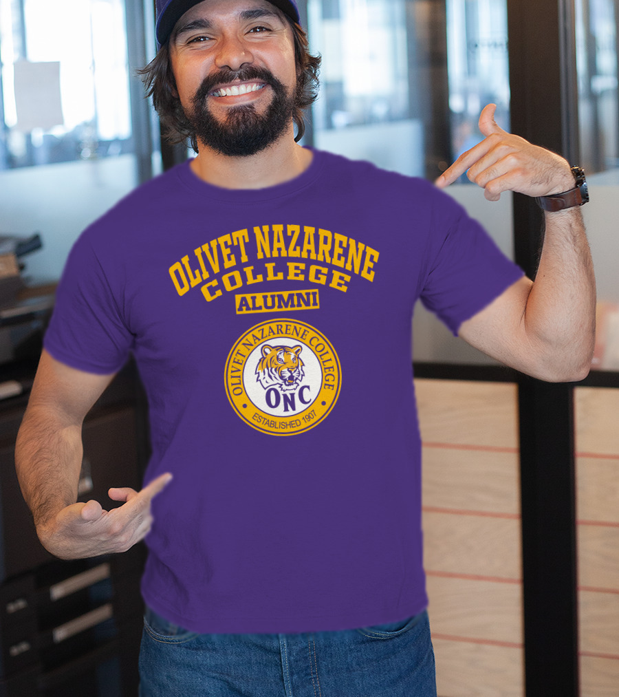 Olivet Nazarene College Alumni Tiger ONC Established 1907 Purple Yellow T-Shirt
