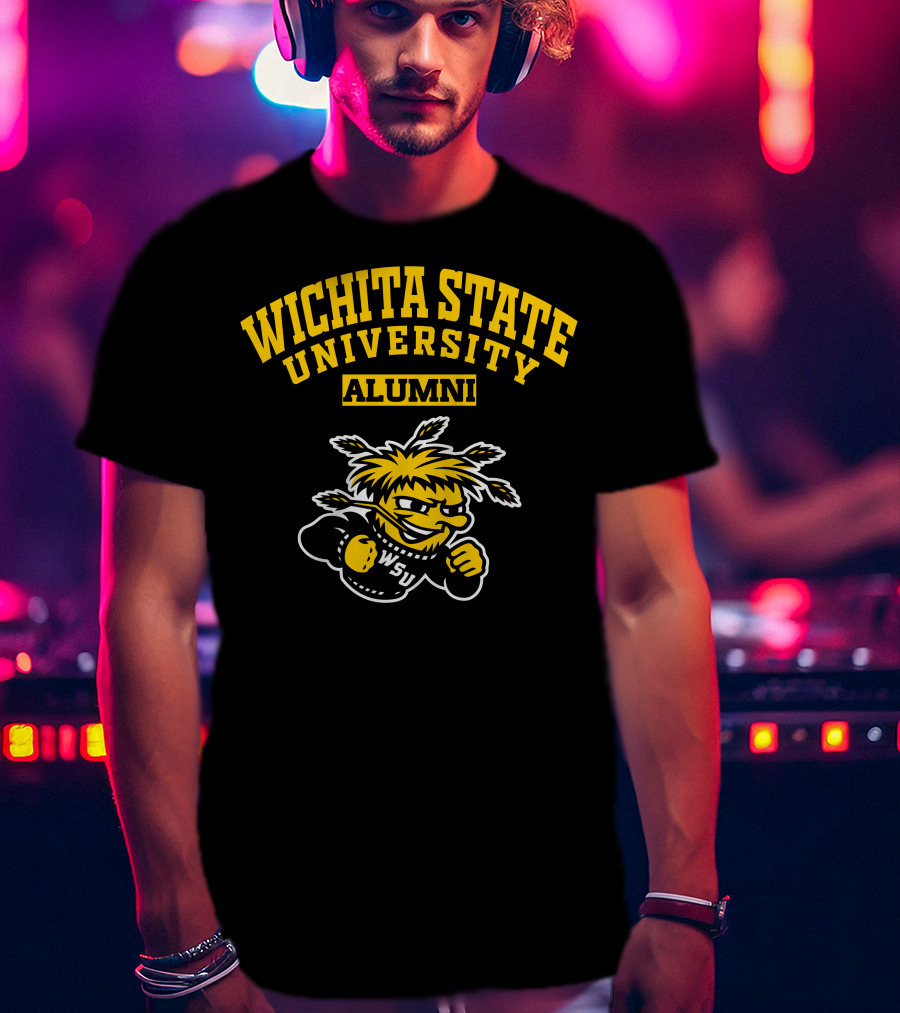 Wichita State University Alumni WSU Logo With WuShock Mascot T-Shirt