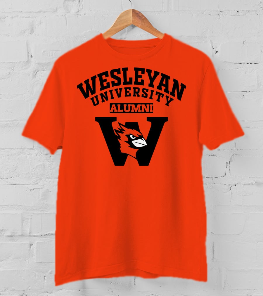 Wesleyan University Alumni Cardinal Logo W Letter Orange Background T-Shirt