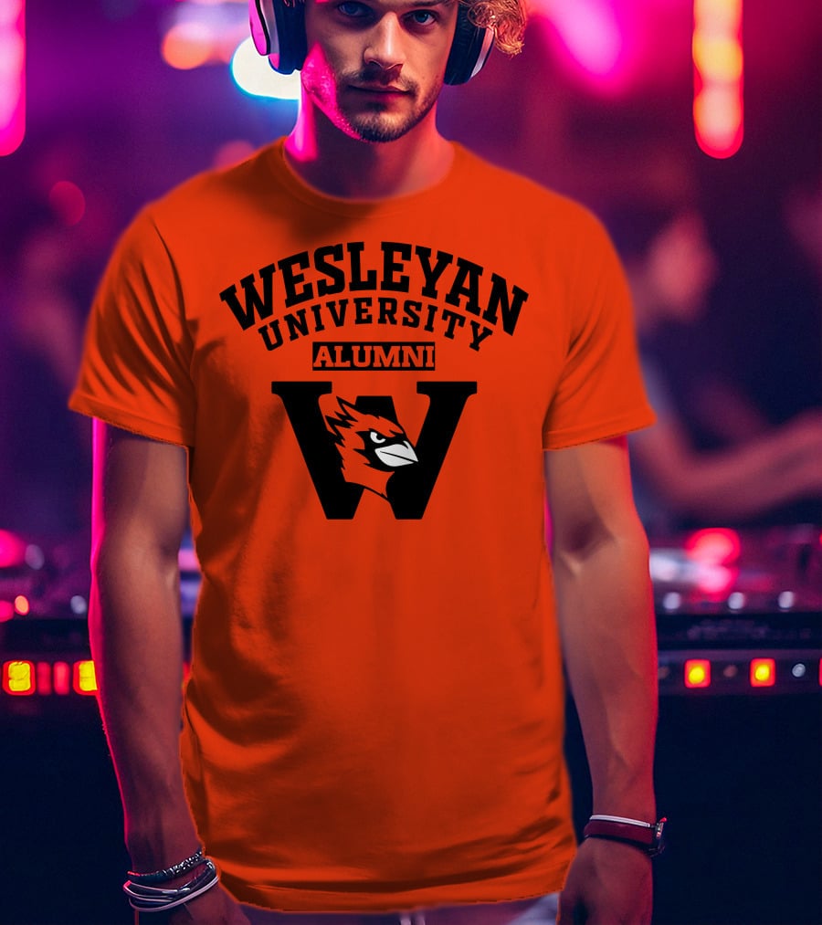 Wesleyan University Alumni Cardinal Logo W Letter Orange Background T-Shirt