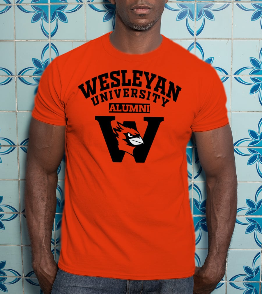 Wesleyan University Alumni Cardinal Logo W Letter Orange Background T-Shirt