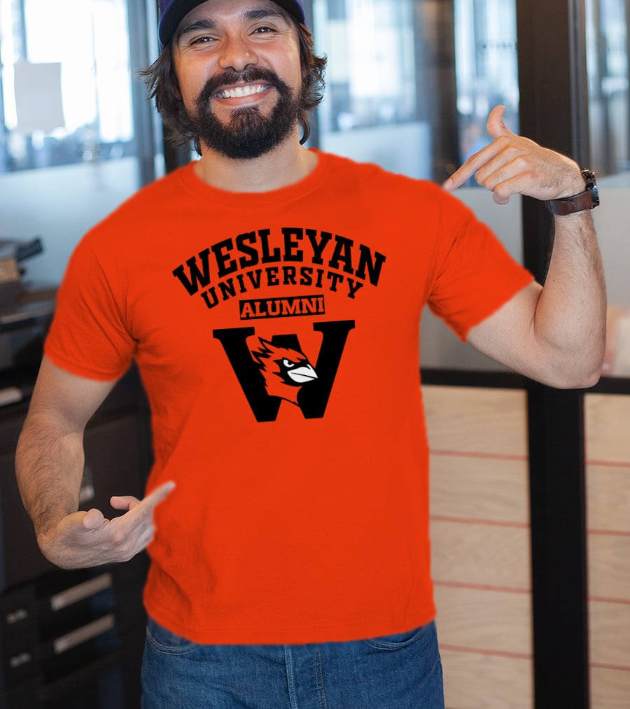 Wesleyan University Alumni Cardinal Logo W Letter Orange Background T-Shirt