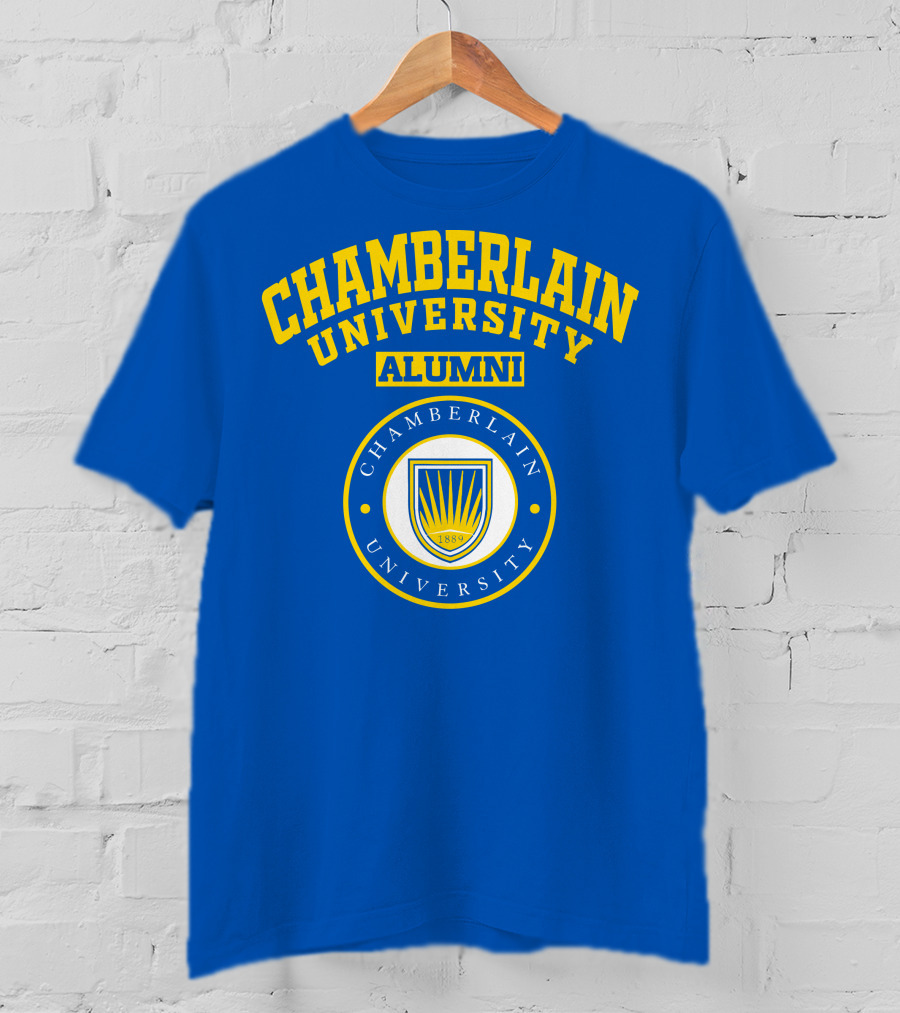 Chamberlain University Alumni 1889 Emblem Blue And Yellow Crest T-Shirt
