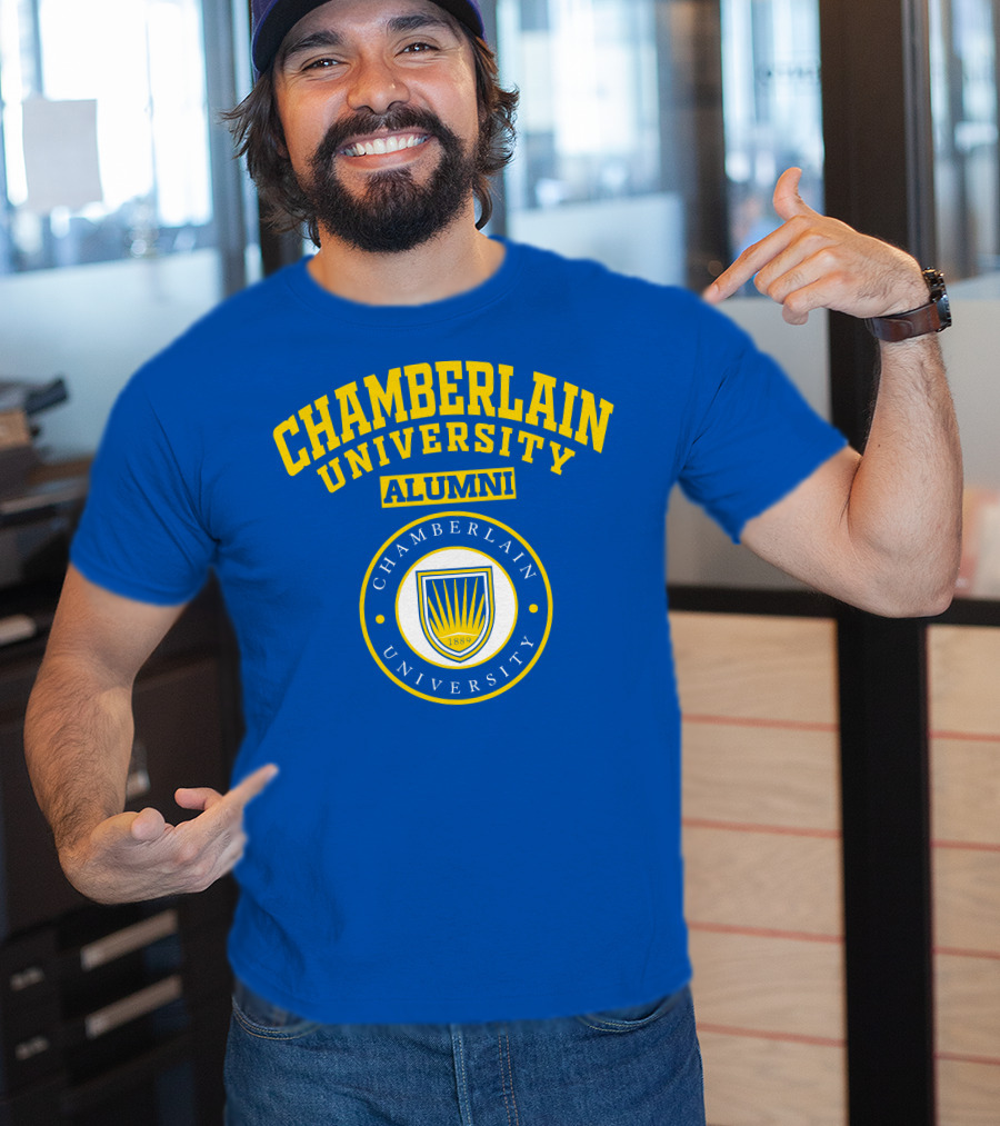 Chamberlain University Alumni 1889 Emblem Blue And Yellow Crest T-Shirt