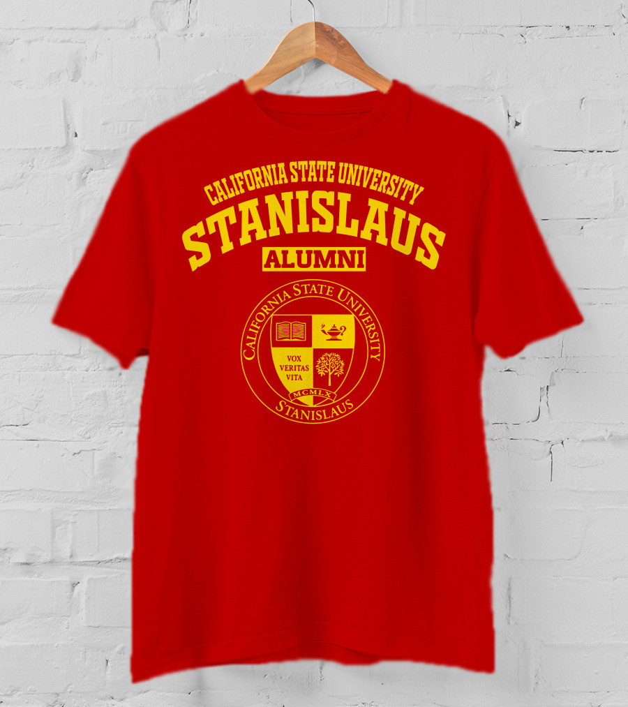 California State University Stanislaus Alumni Emblem With Vox Veritas Vita Shield T-Shirt