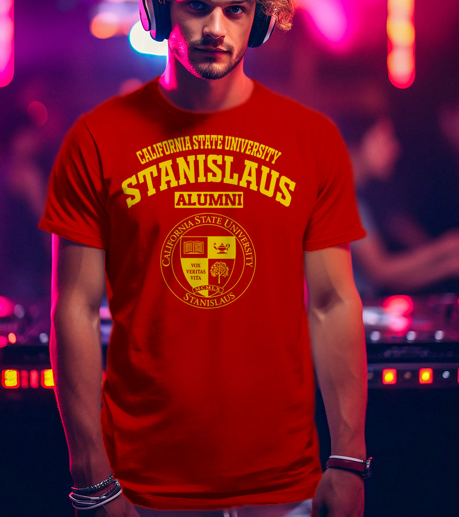 California State University Stanislaus Alumni Emblem With Vox Veritas Vita Shield T-Shirt