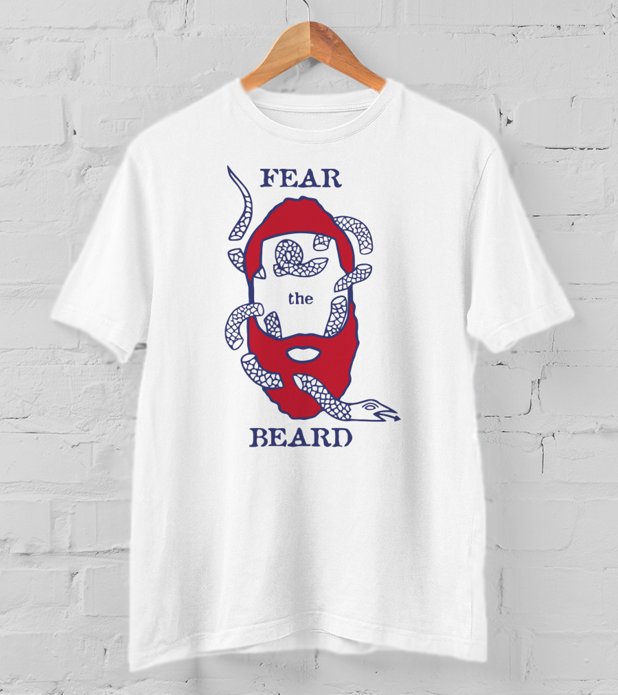 Fear The Beard Snake Pattern Red And Blue T-Shirt