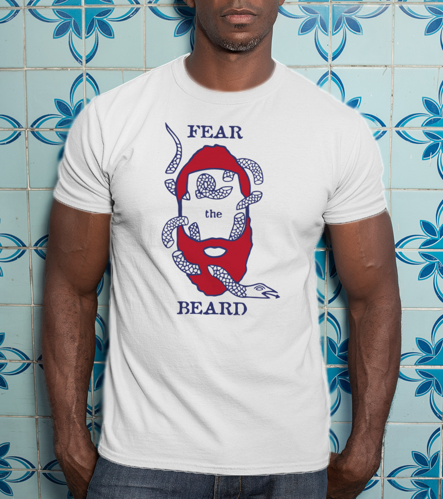 Fear The Beard Snake Pattern Red And Blue T-Shirt