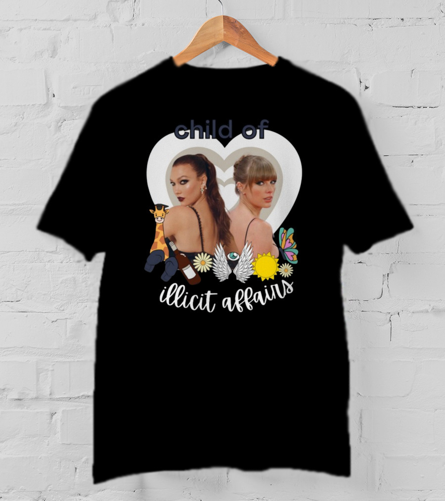 Child Of Illicit Affairs Heart Frame Butterfly Wings Flowers Giraffe And Wine Bottle T-Shirt