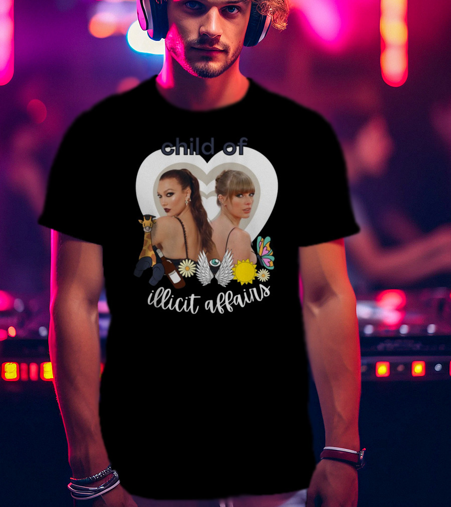 Child Of Illicit Affairs Heart Frame Butterfly Wings Flowers Giraffe And Wine Bottle T-Shirt