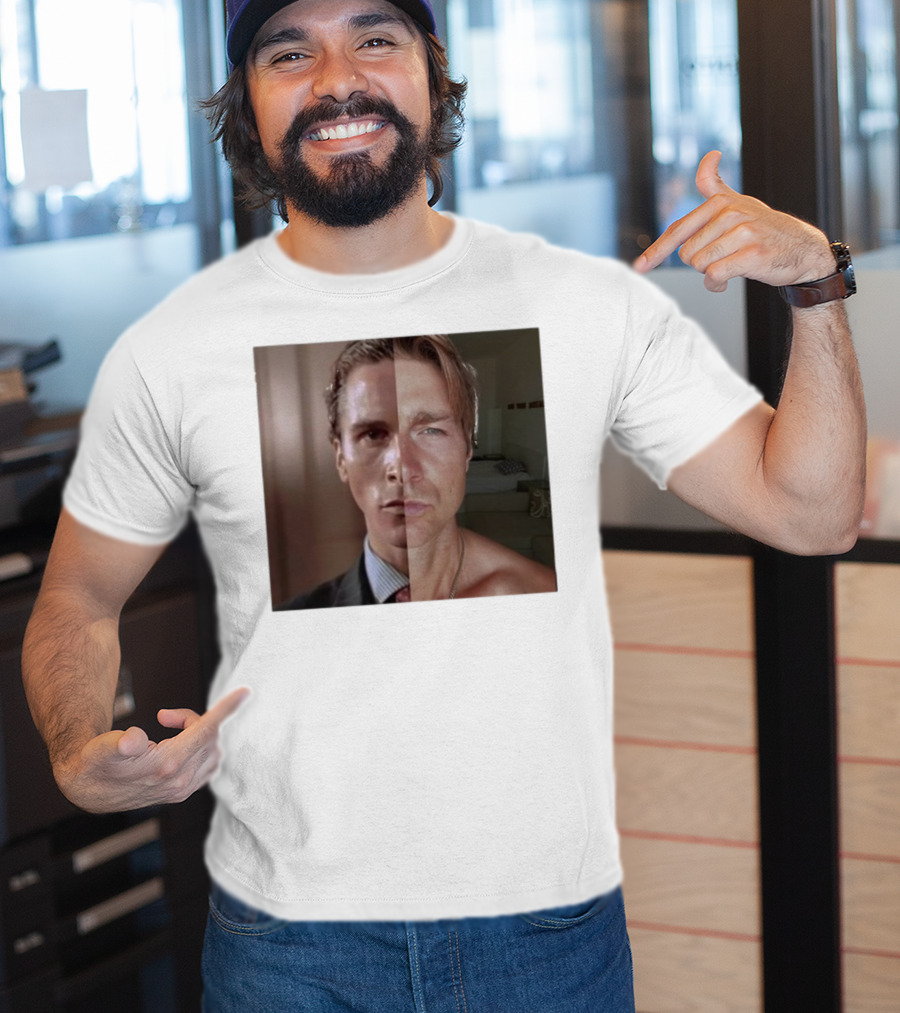 Jeremy Fragrance Compared With Young Christian Bale Face Split Room Background T-Shirt