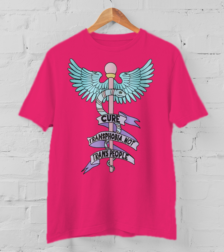 Target Pride Abprallen Cure Transphobia Not Trans People Caduceus Wings Snake Staff T-Shirt