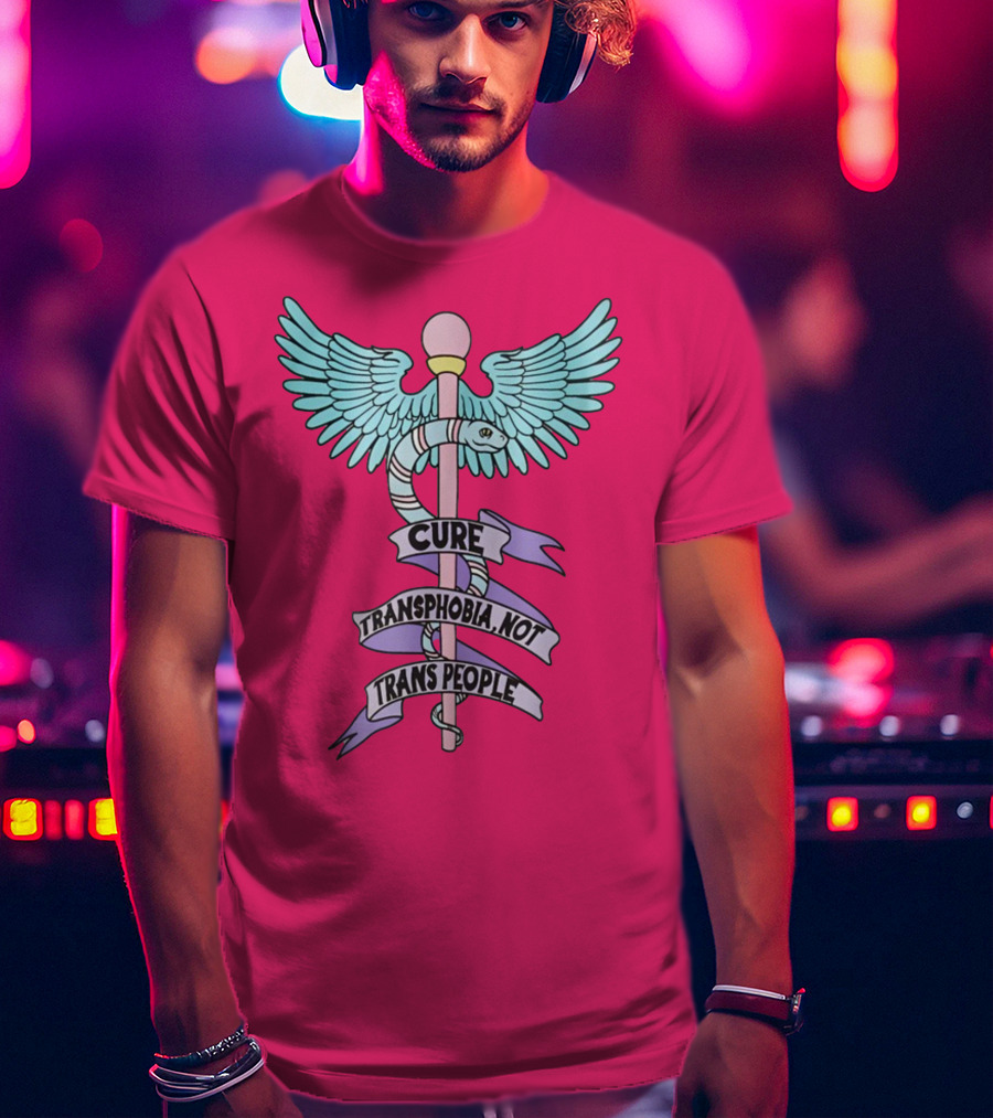 Target Pride Abprallen Cure Transphobia Not Trans People Caduceus Wings Snake Staff T-Shirt