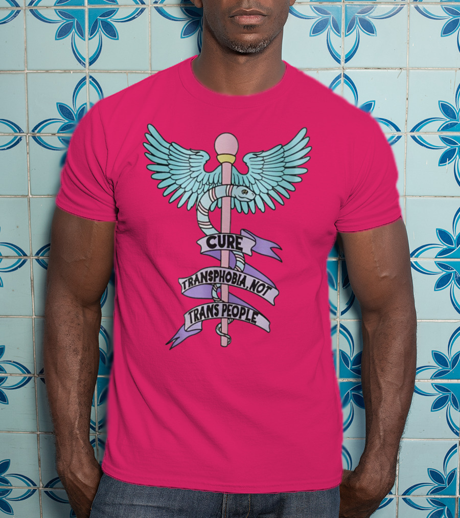 Target Pride Abprallen Cure Transphobia Not Trans People Caduceus Wings Snake Staff T-Shirt