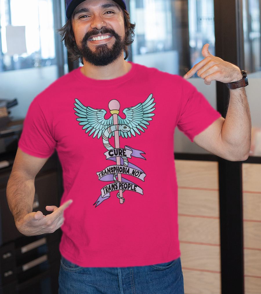 Target Pride Abprallen Cure Transphobia Not Trans People Caduceus Wings Snake Staff T-Shirt