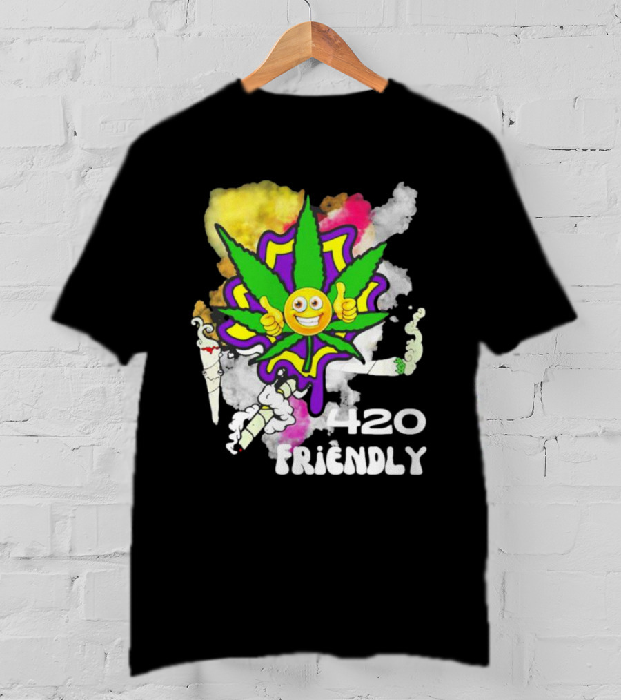 420 Friendly Happy Stoner Leaf With Smiley Face And Colorful Smoke T-Shirt
