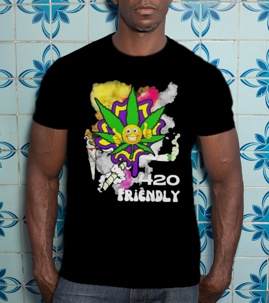 420 Friendly Happy Stoner Leaf With Smiley Face And Colorful Smoke T-Shirt