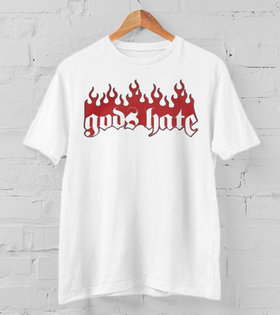 Gods Hate Flames Red Gothic Font T-Shirt