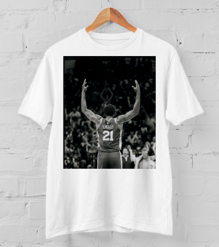 Joel Troel Embiid 21 Basketball Celebration Back View T-Shirt