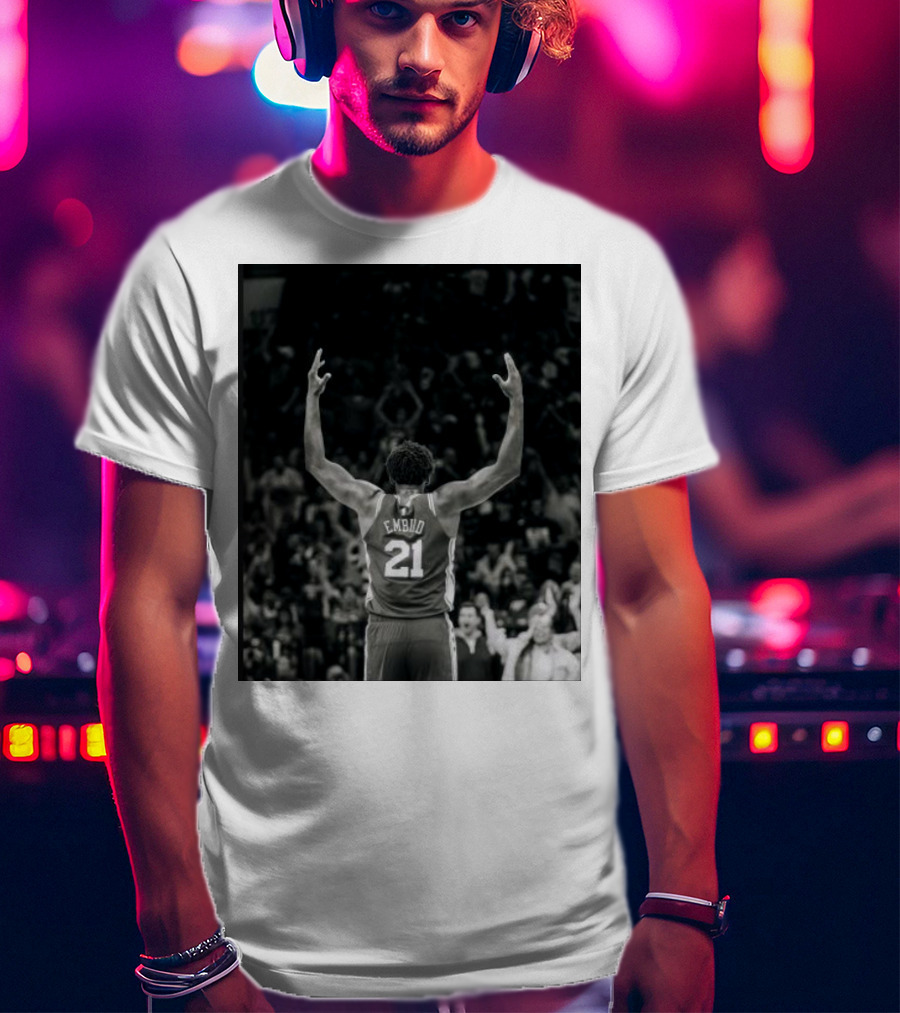 Joel Troel Embiid 21 Basketball Celebration Back View T-Shirt