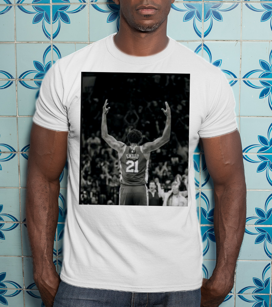 Joel Troel Embiid 21 Basketball Celebration Back View T-Shirt
