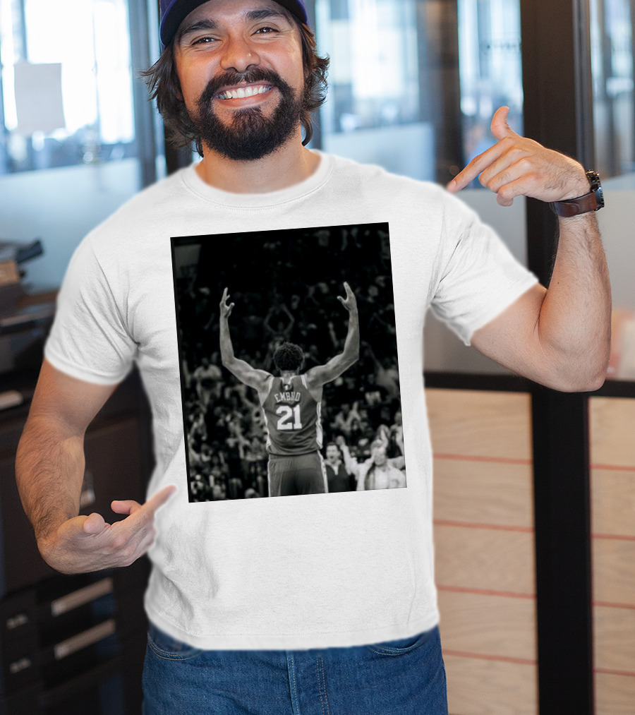 Joel Troel Embiid 21 Basketball Celebration Back View T-Shirt