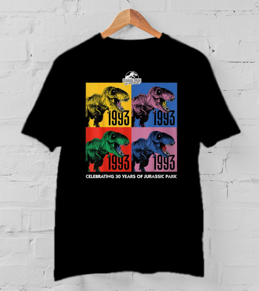 30 Years Of Jurassic Park 1993 Pop Art Dinosaur T-Shirt