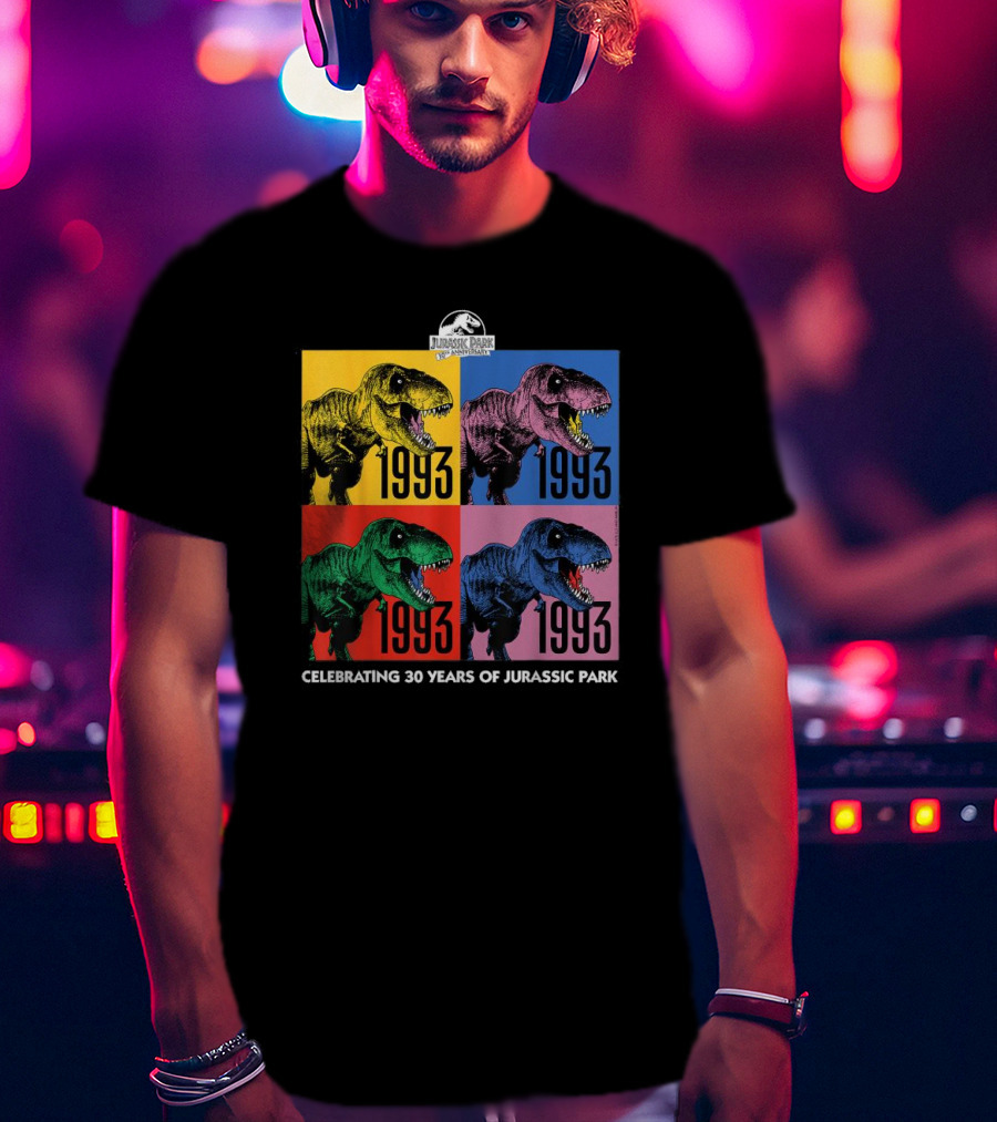 30 Years Of Jurassic Park 1993 Pop Art Dinosaur T-Shirt