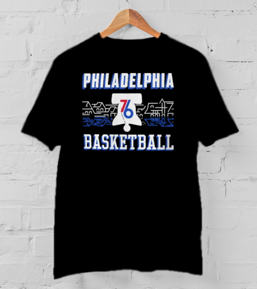 Philadelphia 76ers Liberty Bell Skyline Basketball Black City Series T-Shirt