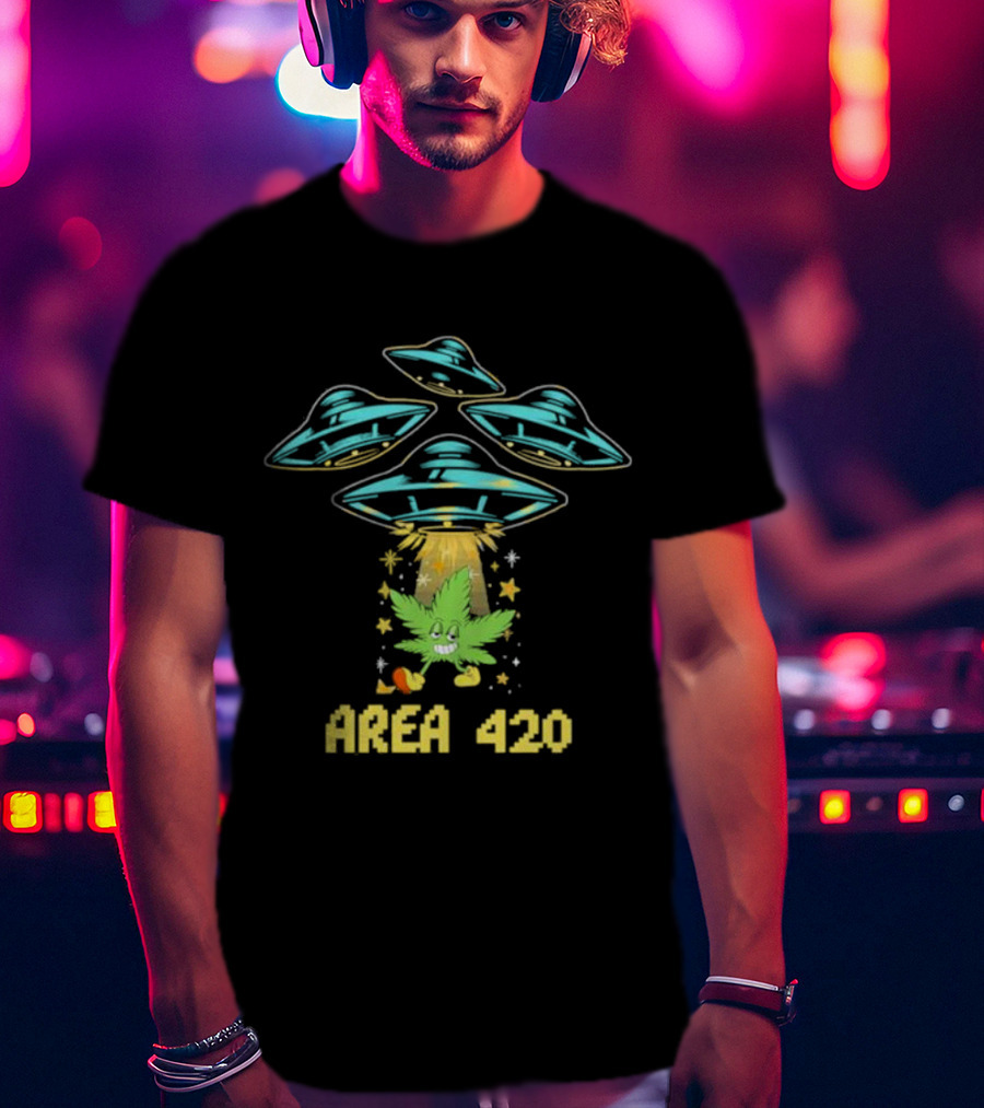 Area 420 UFO Weed Leaf Extraterrestrial Vibe T-Shirt