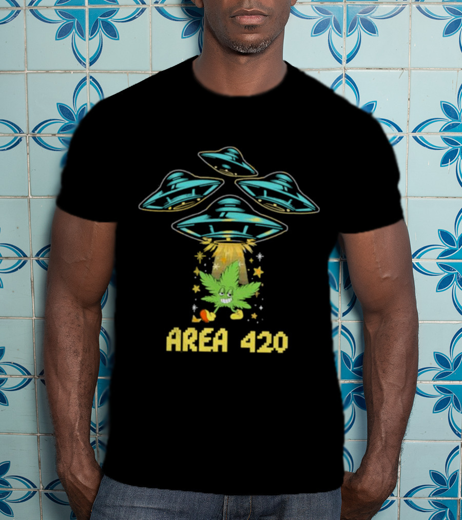 Area 420 UFO Weed Leaf Extraterrestrial Vibe T-Shirt