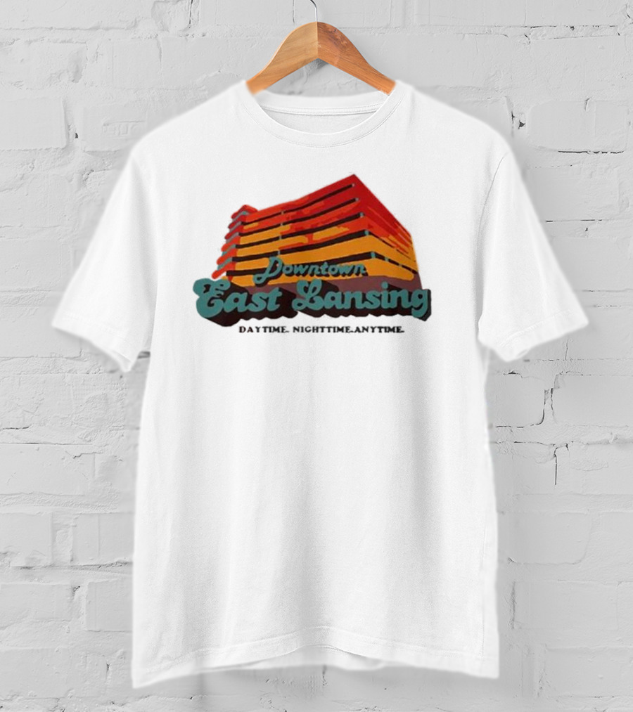 Downtown East Lansing Daytime Nighttime Anytime Retro Skyline T-Shirt