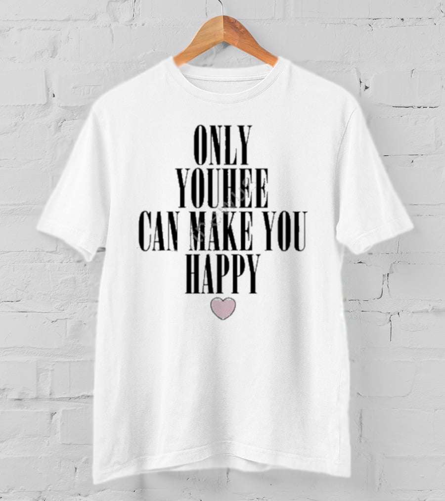 Only Youhee Can Make You Happy Black Background Pink Heart T-Shirt