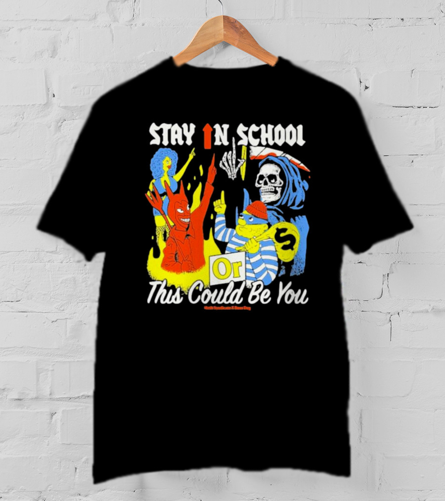 Stay In School Or This Could Be You Red Devil Skeleton Bart Simpson Style Mark Gonzales X Deaton Chris Anthony T-Shirt