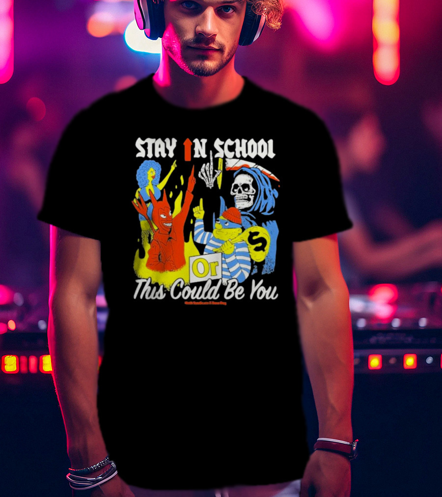 Stay In School Or This Could Be You Red Devil Skeleton Bart Simpson Style Mark Gonzales X Deaton Chris Anthony T-Shirt