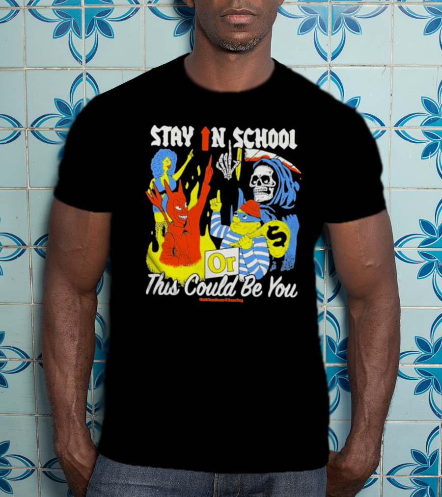 Stay In School Or This Could Be You Red Devil Skeleton Bart Simpson Style Mark Gonzales X Deaton Chris Anthony T-Shirt