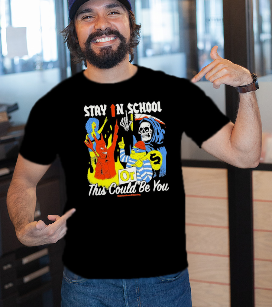 Stay In School Or This Could Be You Red Devil Skeleton Bart Simpson Style Mark Gonzales X Deaton Chris Anthony T-Shirt