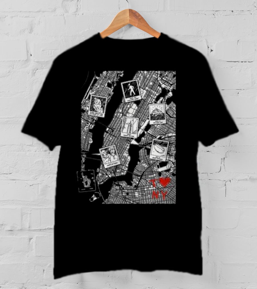 TommyInnit Merch T Love NY Map Icons And Polaroid Style Graphics T-Shirt