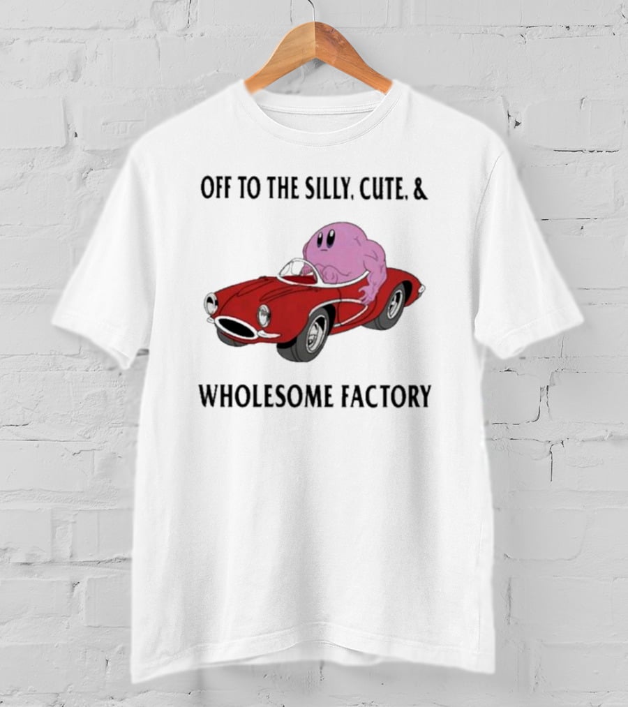 Off To The Silly, Cute, And Wholesome Factory With Cartoon Blob In Red Convertible T-Shirt