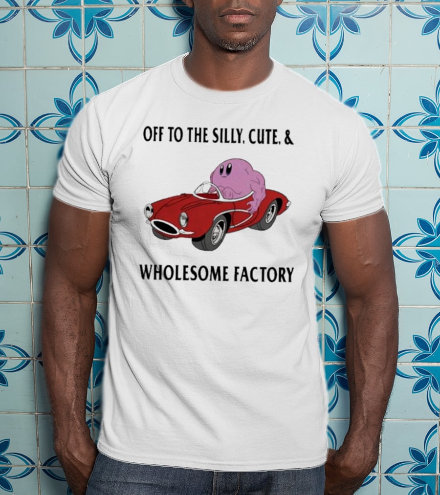 Off To The Silly, Cute, And Wholesome Factory With Cartoon Blob In Red Convertible T-Shirt